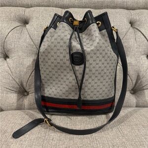 Navy Gucci Supreme Coated Canvas Bucket Bag